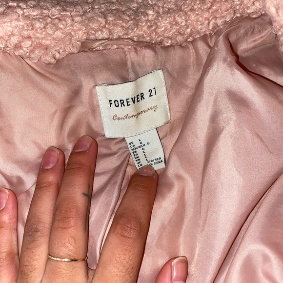 Pink faux Sherpa bomber jacket from f21 - Picture 2 of 2